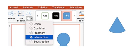 formes combinaison powerpoint intersection