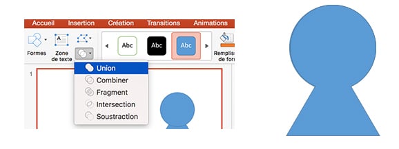 formes combinaison powerpoint union